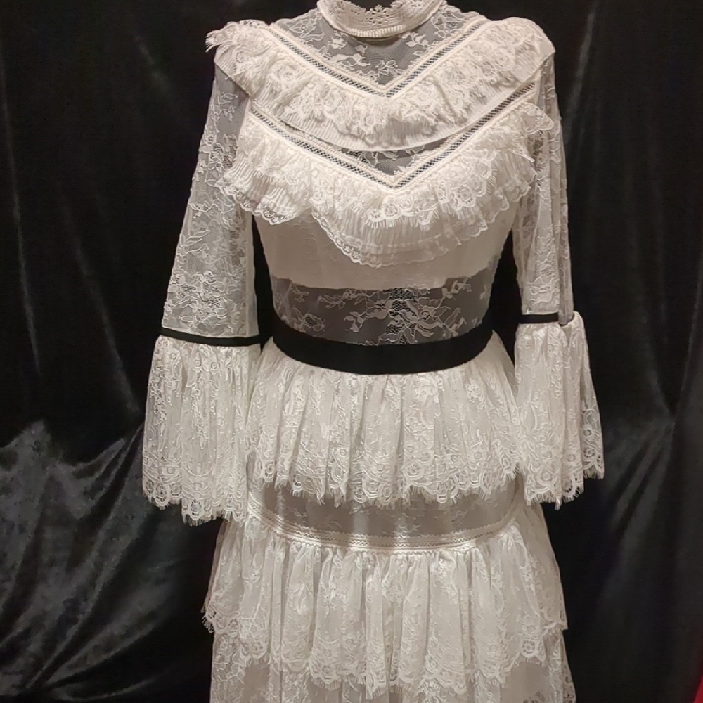 Self-Portrait White Lace Long Sleeve Dress
